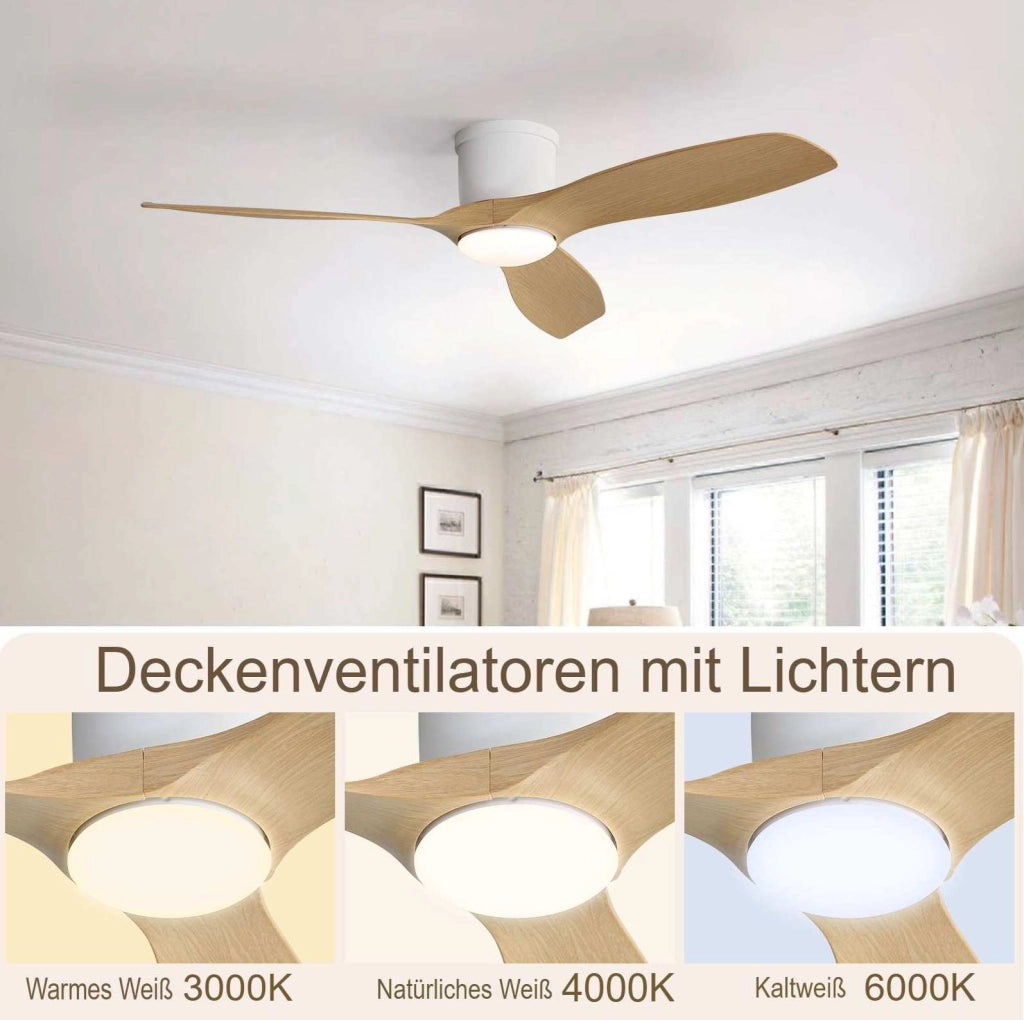 VENTILATORE da soffitto con luce LED, telecomando e motore DC reversibile, bianco