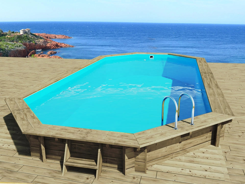 Piscina Di Legno " Sevilla " -  8.57 x 4.57 x 1.45 m + Telo di coperture a bolle d'aria da 180 µ + telo invernale da 280 gr/m²