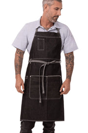 Grembiule con scollo rotondo, nero, 100% cotone, regolabile
