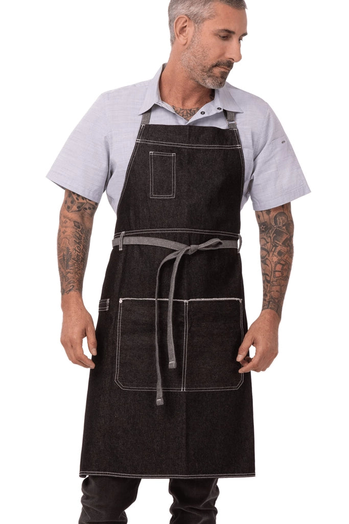 Grembiule con scollo rotondo, nero, 100% cotone, regolabile