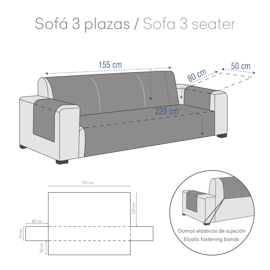 Copertura elasticizzata per divano a 3 posti, 155x220x100 cm, lavabile, colore bianco