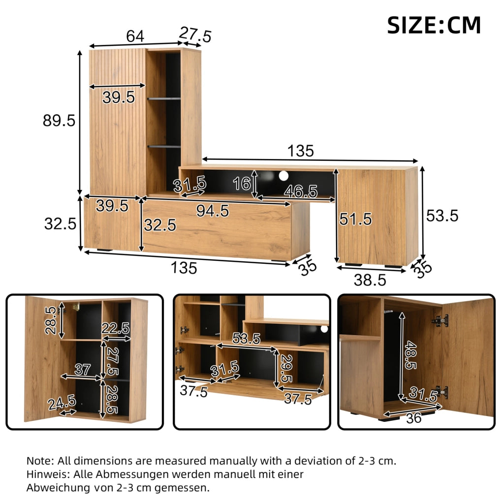 Parete TV in rovere e nero con mobile regolabile e pensile