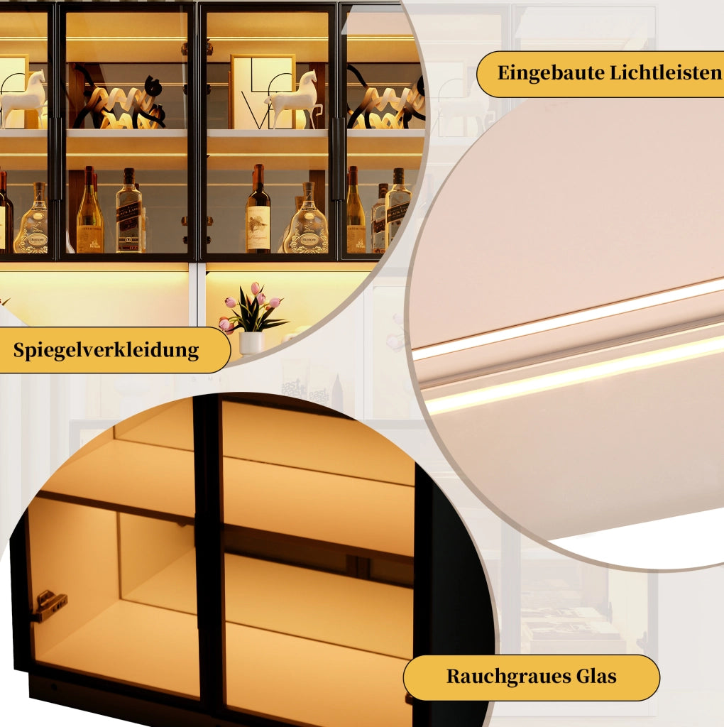 Vetrina bianca LED con vetri grigi e specchio 70x30x170 cm
