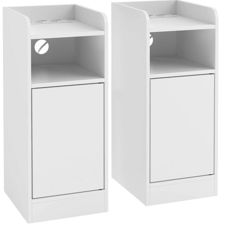 Set di 2 comodini stretti bianchi con prese e porte USB