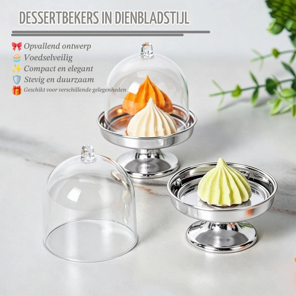 Supporto per 12 mini torte con coperchio a cupola, argento