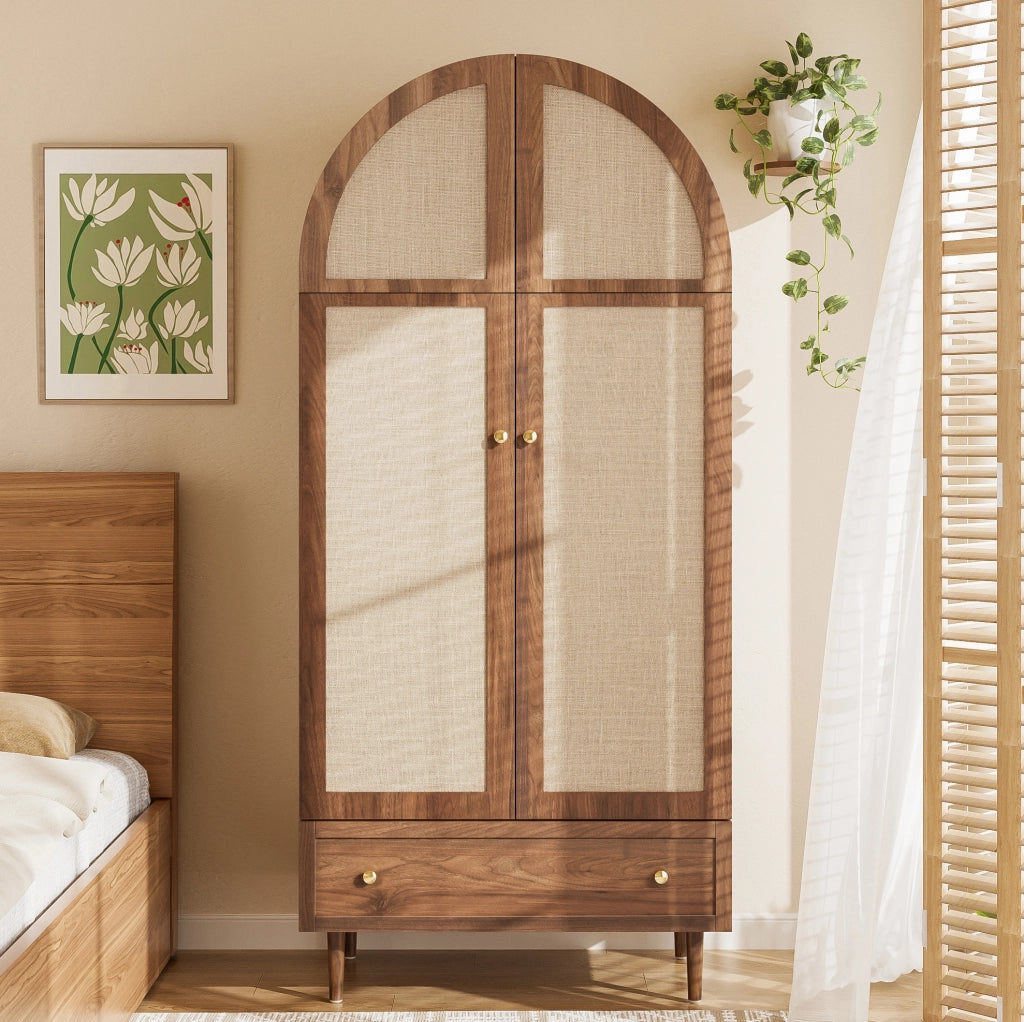 Armadio guardaroba 79x50x175 cm con cassetto e ante rivestite in tessuto; MDF