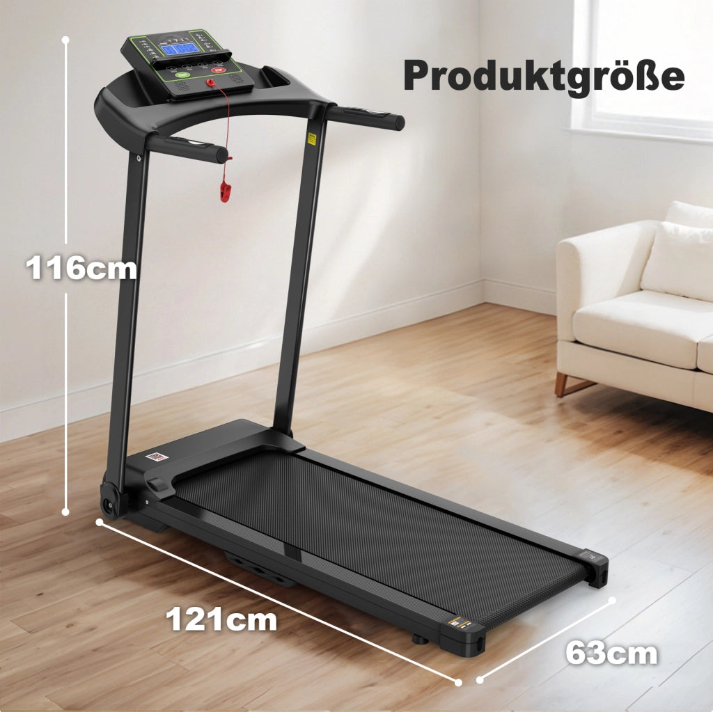 Tapis roulant pieghevole con app e 12 programmi, nero