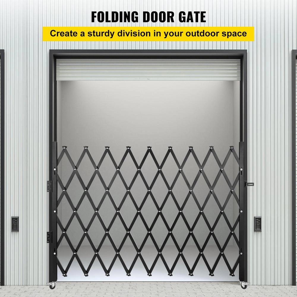 Cancello di Sicurezza Pieghevole Singolo in Acciaio Nero 190x131 cm Barriera Estensibile a Forbice con Ruote 360°