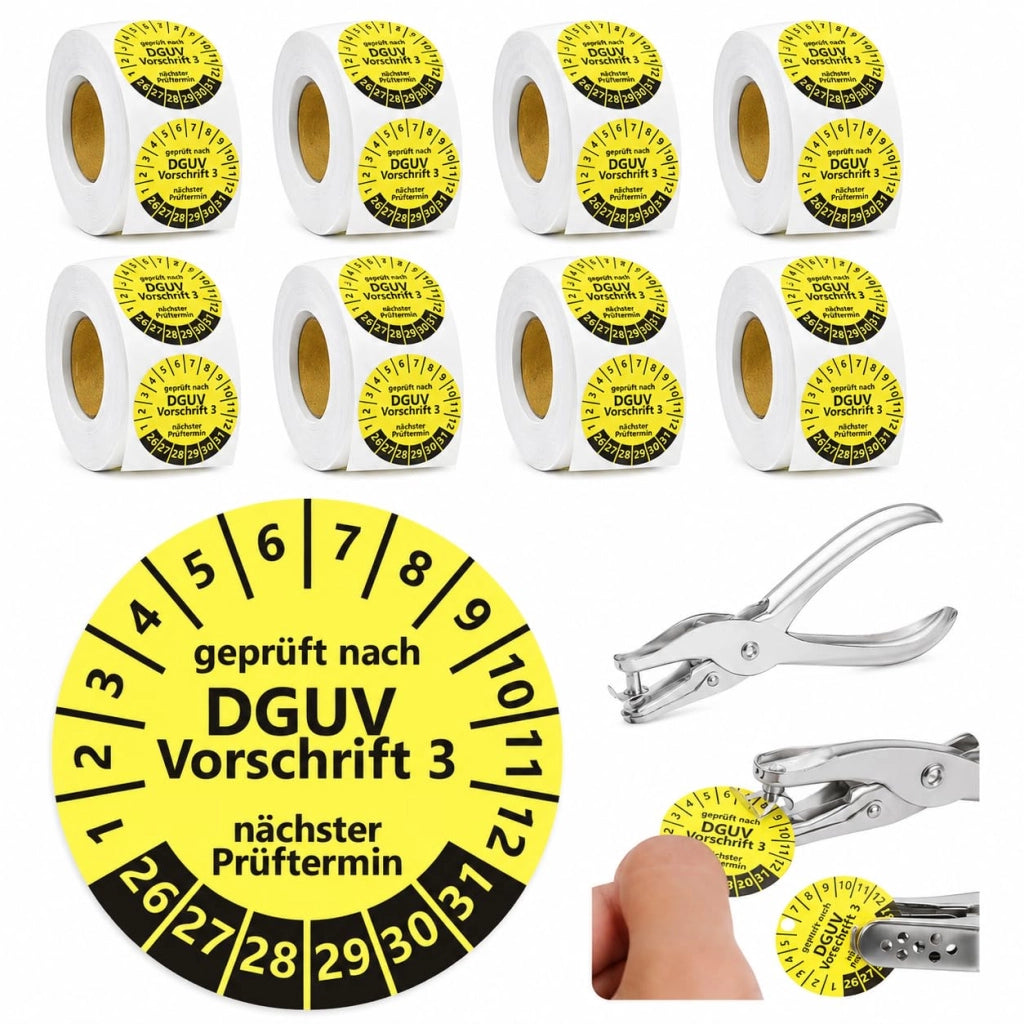 Etichette di controllo, 4000 pezzi, 8 rotoli, 25 mm, gialle, con perforatrice