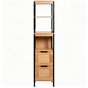 Colonna bagno 30x30x144,3 cm bambù nero, con 2 cassetti
