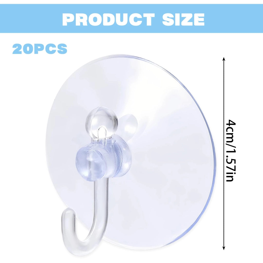 20 ganci a ventosa, 40 mm, trasparenti, extra resistenti, senza necessità di foratura