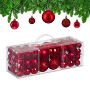 Set di palline natalizie, 76 pezzi, in plastica, glitterate, rosse