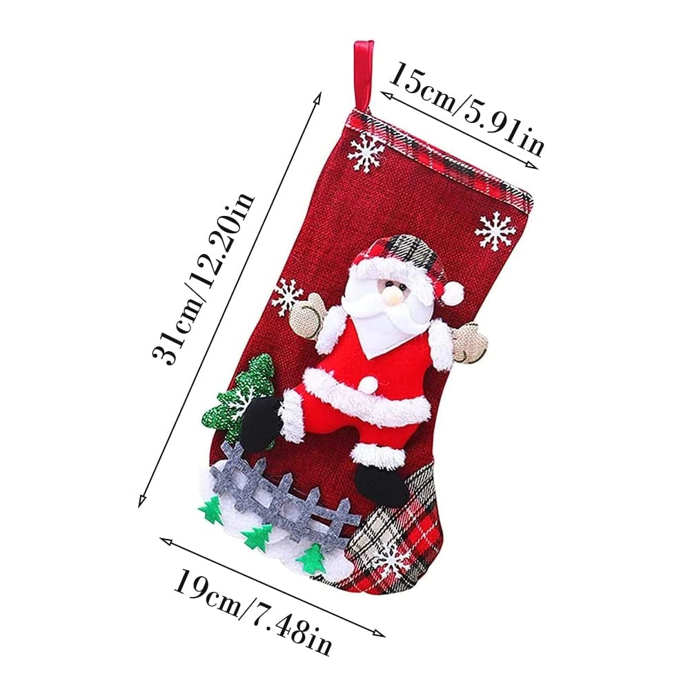 2 calze natalizie, con decorazioni a tema natalizio (Babbo Natale e orso), dimensioni 31x19 cm, realizzate in iuta, colore rosso e verde