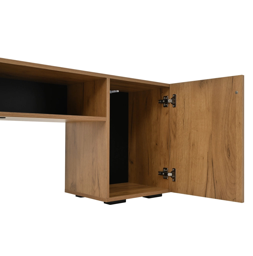 Parete TV in rovere e nero con mobile regolabile e pensile