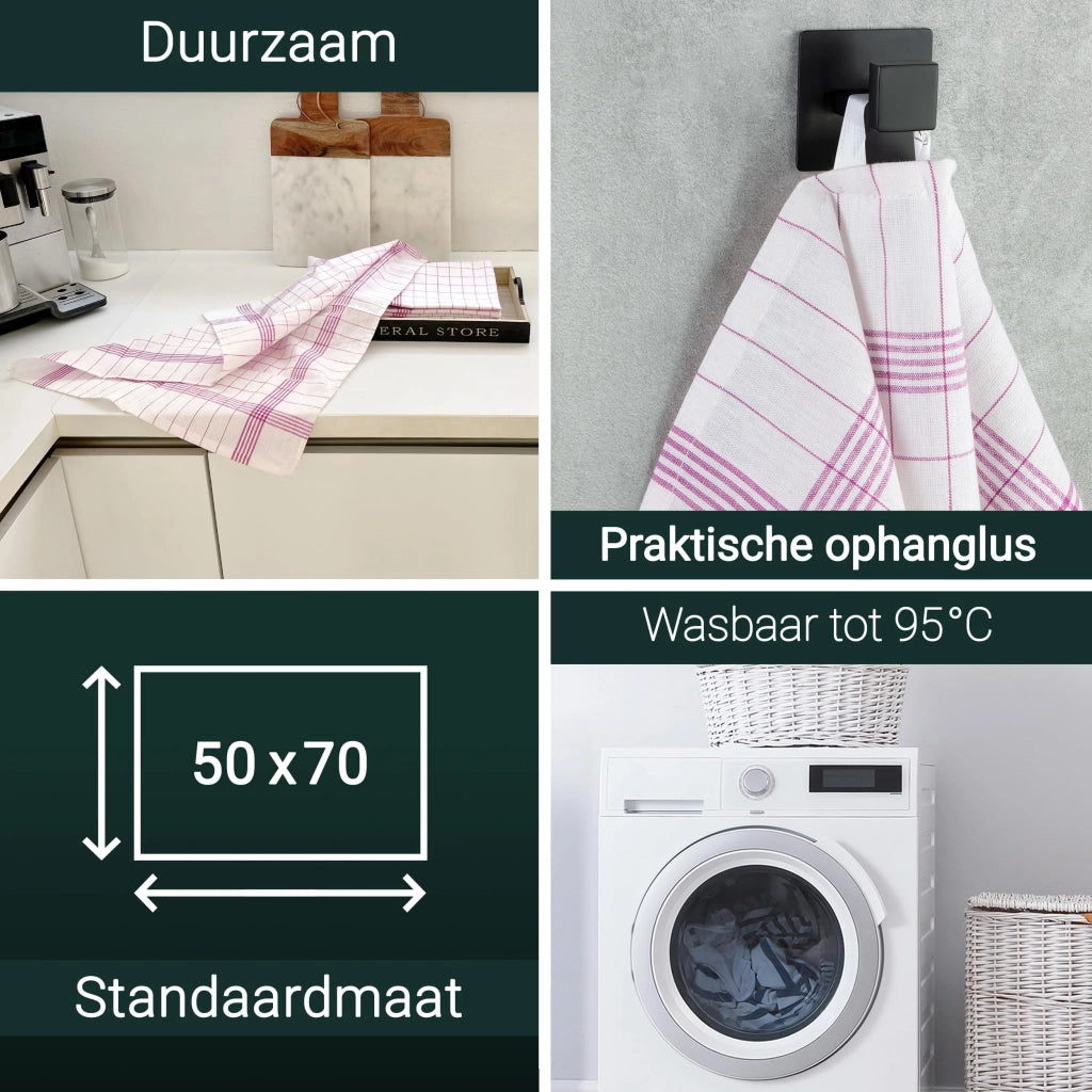 Set di 10 strofinacci in cotone, 50x70 cm, a quadretti rossi e bianchi