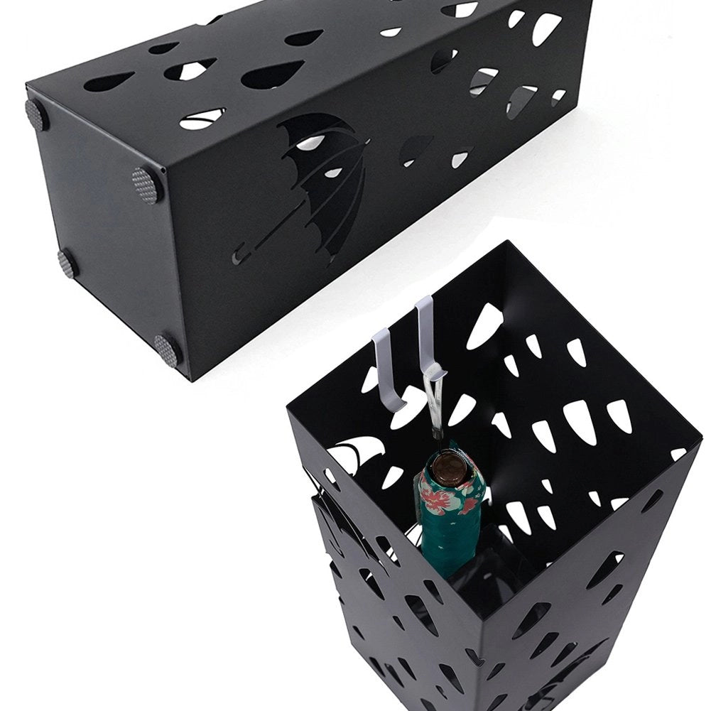 Portaombrelli in metallo, quadrato, nero, 49x15x15 cm