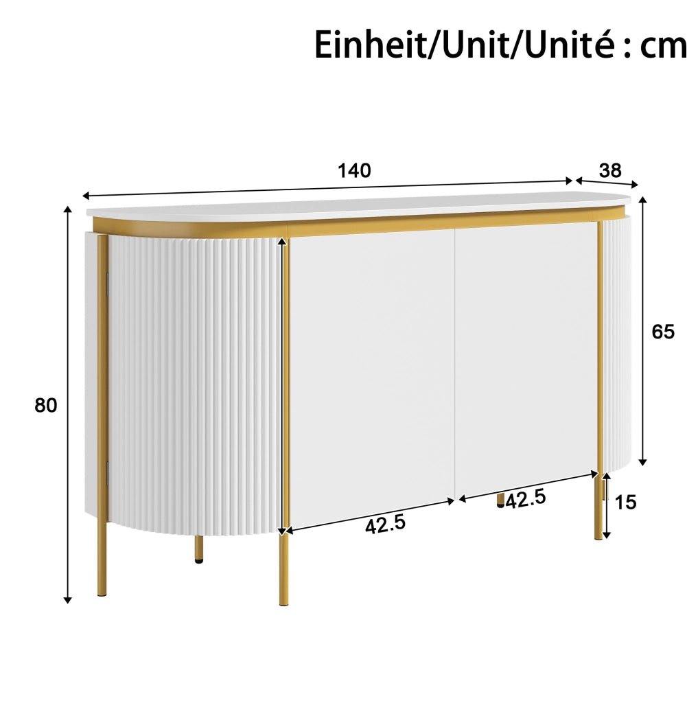Credenza ovale bianca in MDF con 4 ante e passacavi
