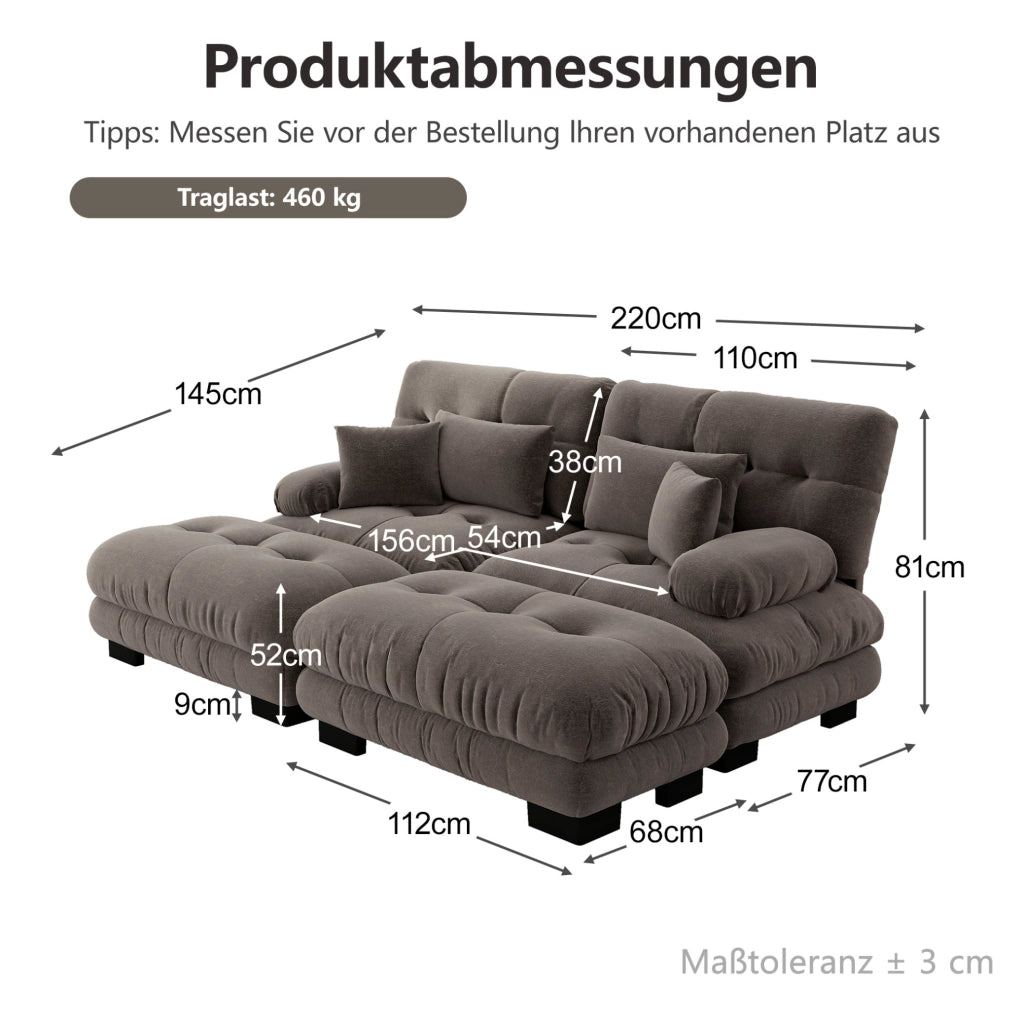 DIVANO Modulare in ciniglia marrone con pouf