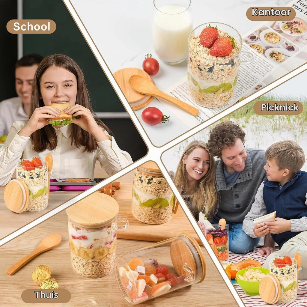Set di 3 contenitori in vetro da 510 ml con coperchi in bambù