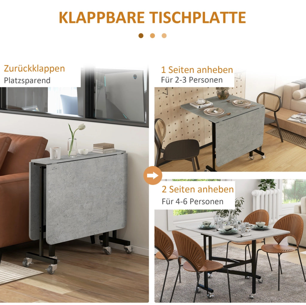 Tavolo da pranzo pieghevole grigio con ruote, per 4-6 persone