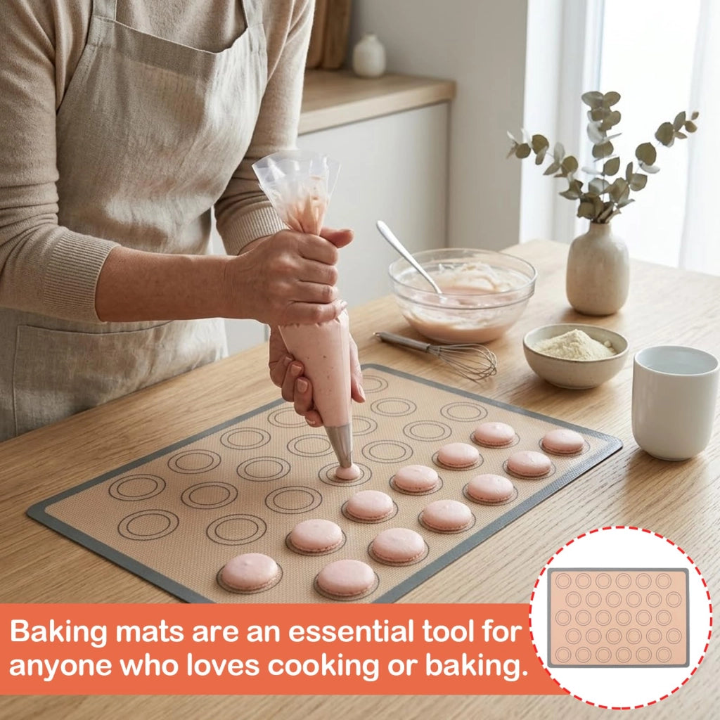 Set da 2 tappetini in silicone per macarons, senza BPA, grigio/beige