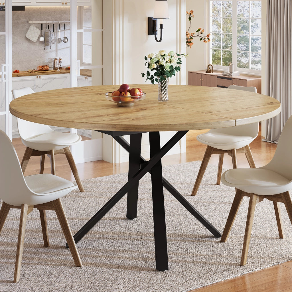 Tavolo da pranzo rotondo allungabile effetto legno 100-140 cm