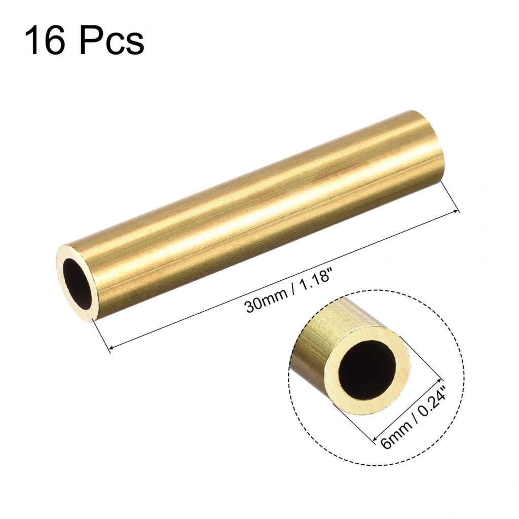 Tubo di ottone, diametro 6 mm x 1 mm, lunghezza 30 mm, confezione da 16 pezzi