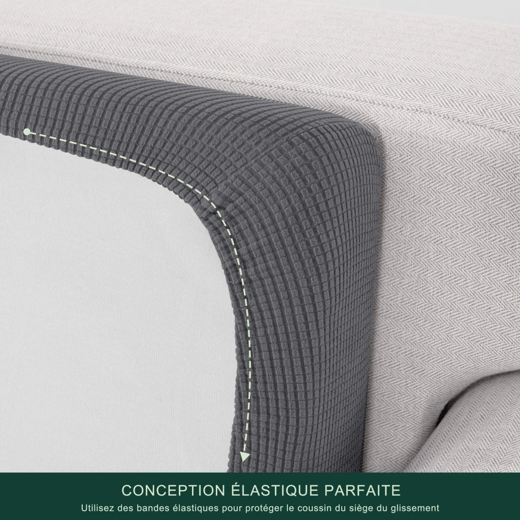 Copertura elasticizzata per divano a due posti, color grigio chiaro, in tessuto jacquard