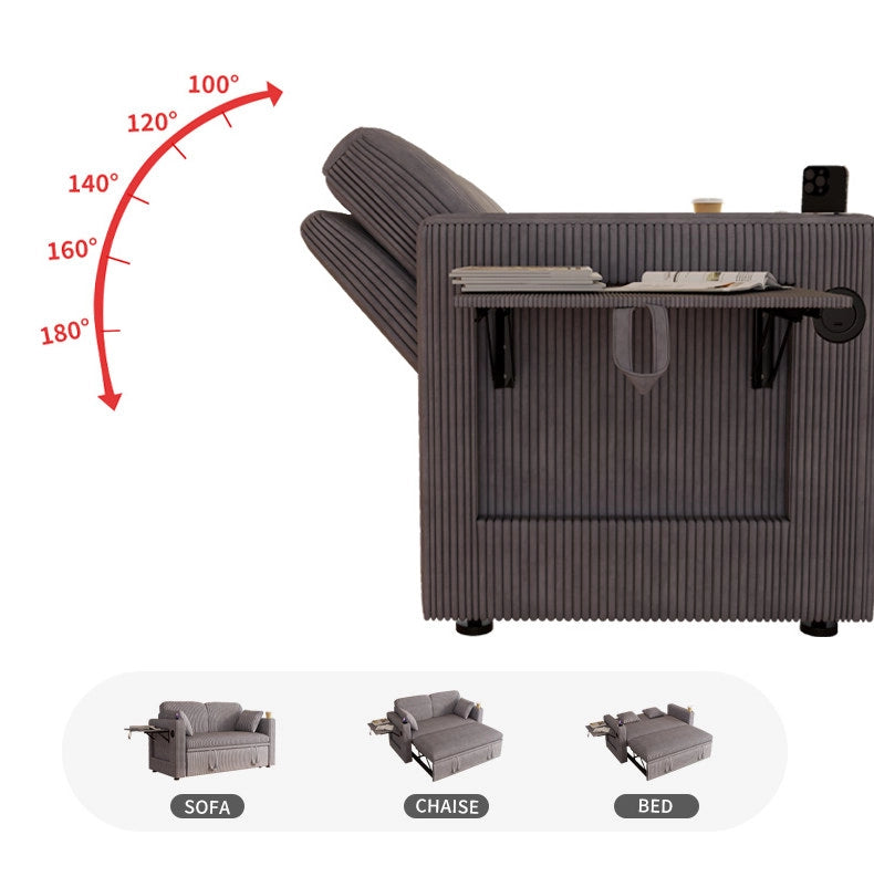 Poltrona letto 3 in 1 in velluto a coste grigio con USB