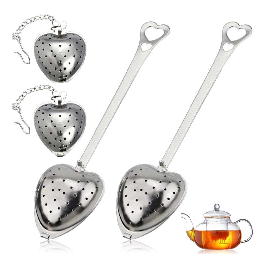 Set di 4 setacci per tè con manico, in acciaio inossidabile, colore argento