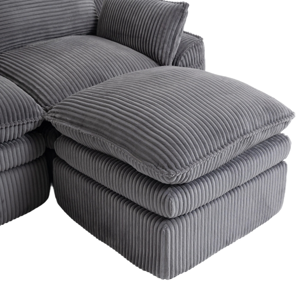 Divano modulare 335x167x85 cm con tasche laterali in velluto a coste grigio scuro
