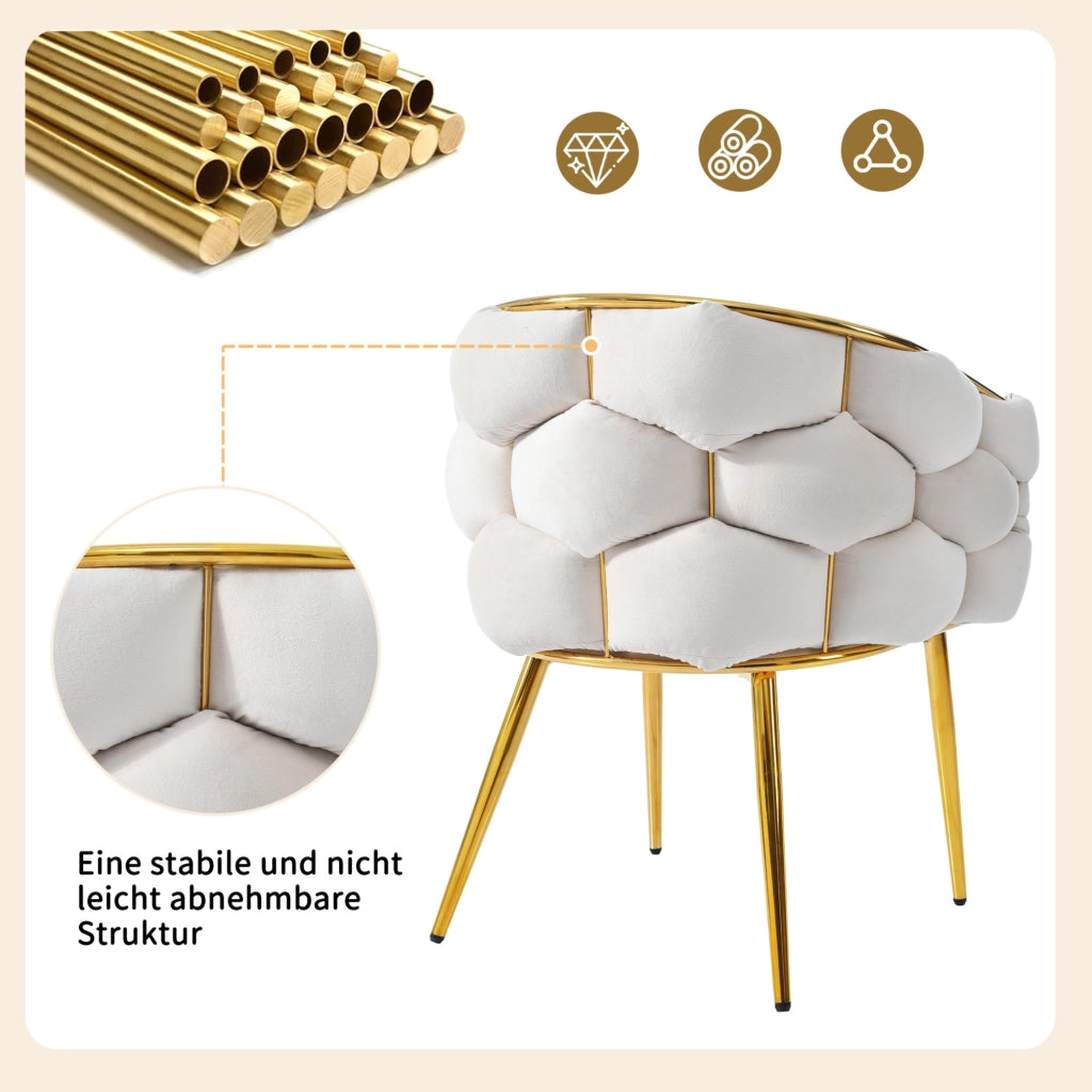 Set di 6 sedie da pranzo in velluto beige con schienale dorato