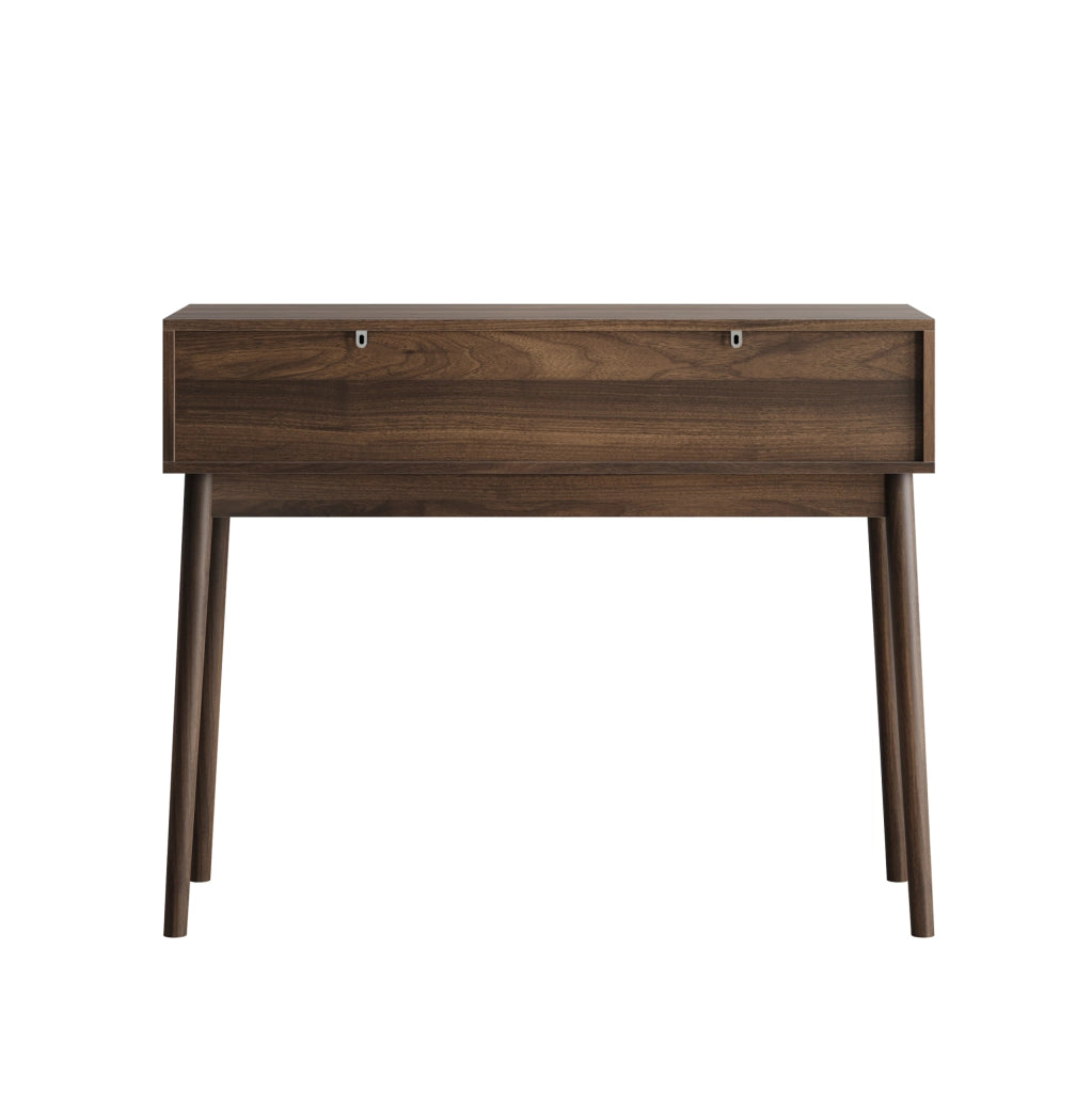 Consolle color noce con due cassetti e gambe in pino