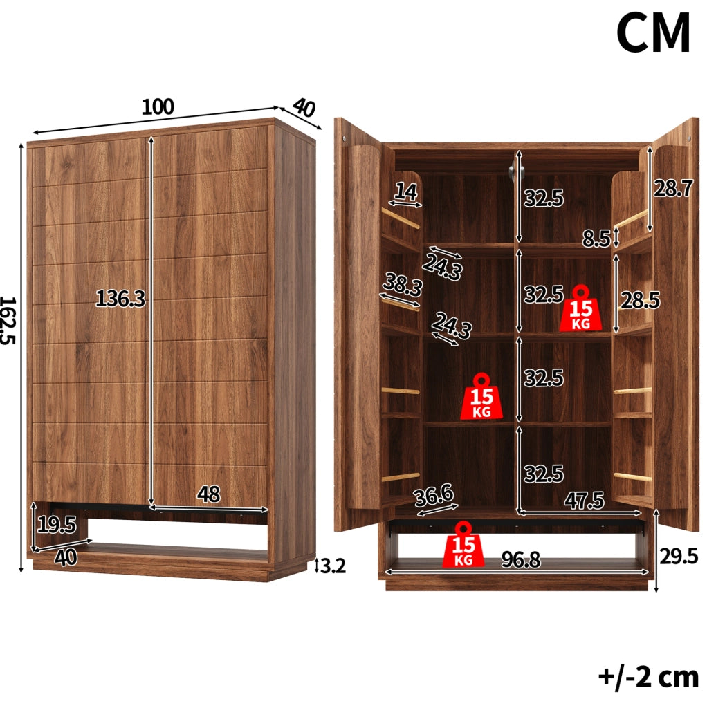 Armadio alto 100x40x162;5 cm in MDF e metallo marrone; 8 livelli salvaspazio