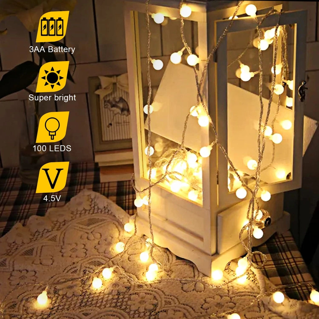 Catena luminosa a LED, lunghezza 10,5 metri, 100 LED, alimentazione a batteria, con telecomando