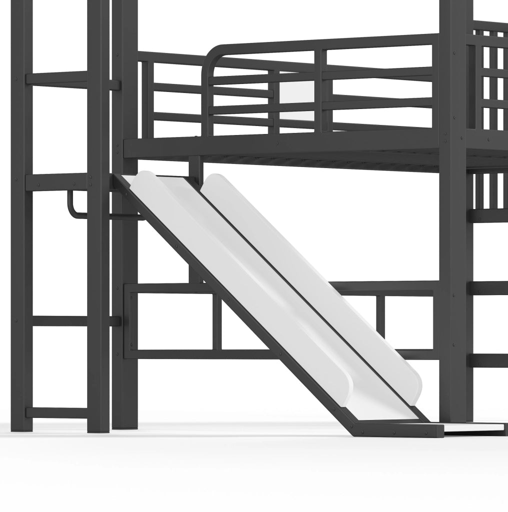 Letto a soppalco per bambini a casetta con scivolo e luci LED, nero, 140 x 200 cm
