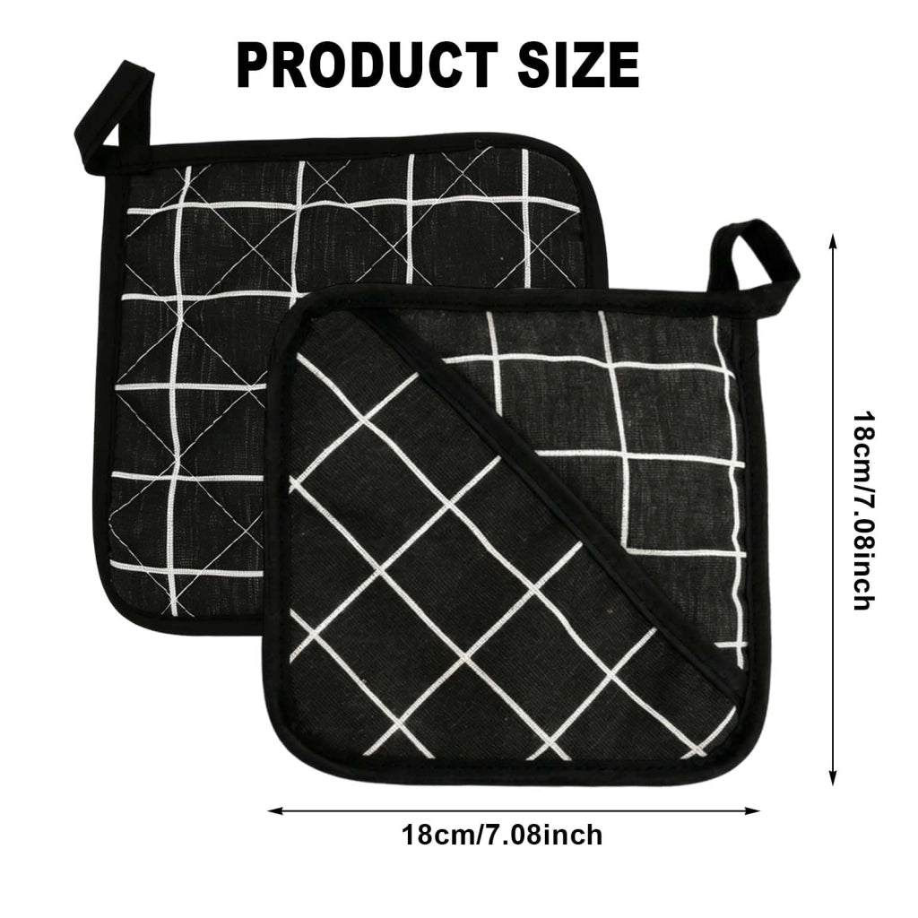 2 presine resistenti al calore, 18x18 cm, nere, in misto cotone e lino