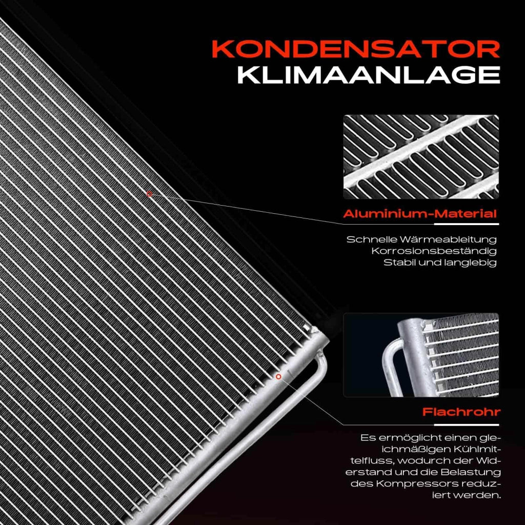 Condensatore climatizzatore compatibile con 5er E60, 6er E63/E64, 7er E65/E66/E67, 2002-2010, altezza ca. 600 mm, larghezza ca. 380 mm, spessore ca. 16 mm