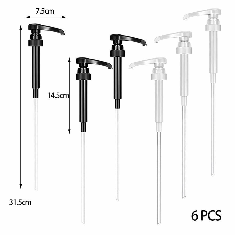 Set di 6 dosatori per sciroppo, in colore nero e bianco, con filettatura 28/410