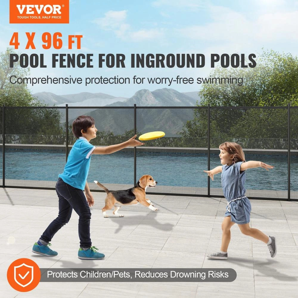 Recinzione di Sicurezza per Piscina Rimovibile 1,21x29,26 m (4x96 FT) in PVC 340g e Alluminio Nero Facile da Montare Fai da Te