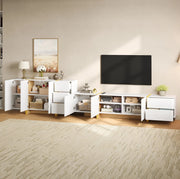 Set mobile TV e credenza bianco con frontali scanalati in MDF e truciolare