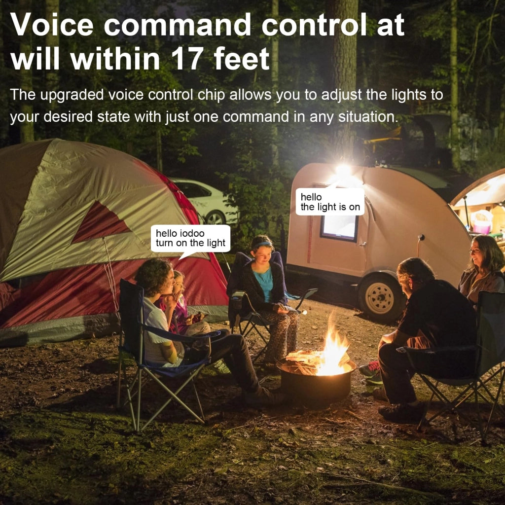 Lanterna da campeggio a comando vocale con 3000 lumen, 4 modalità di luce, IPX4, Bluetooth, uscita USB-A, blu