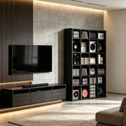 Scaffale portamedia per CD e DVD nero con ripiani regolabili