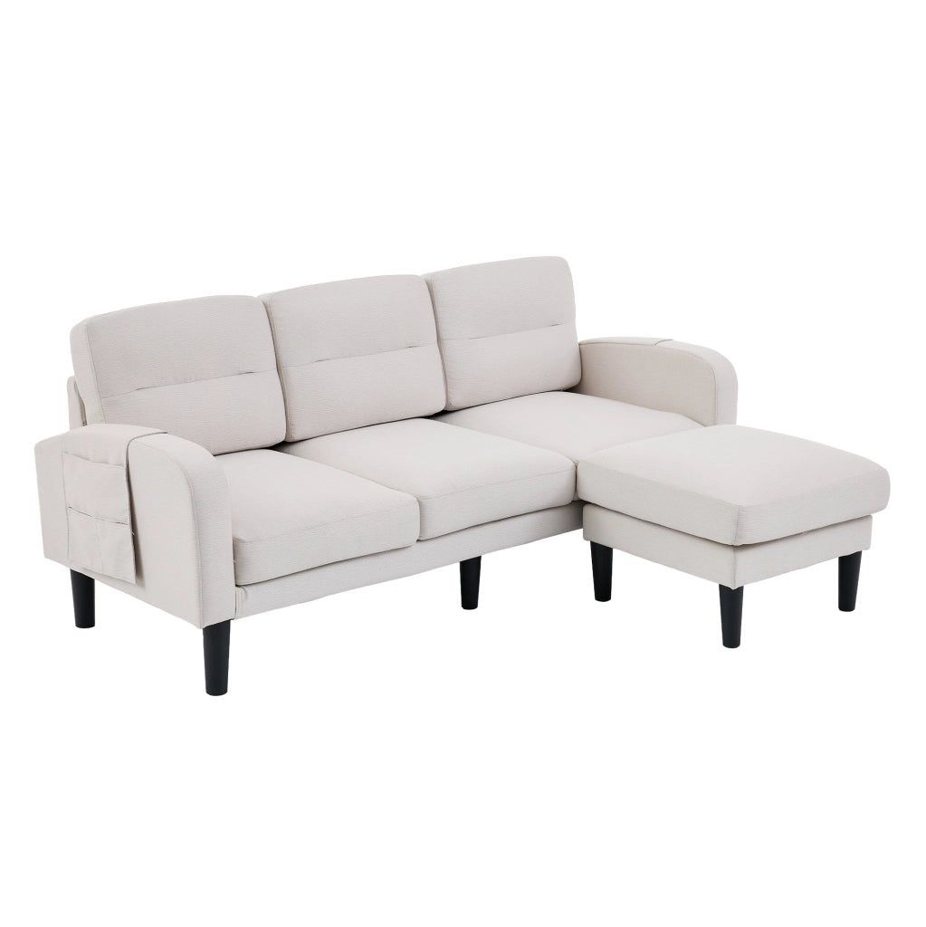 Divano angolare modulare 3 posti con chaise longue e tasche laterali; beige