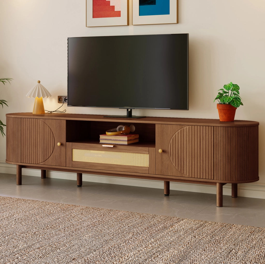 Mobile TV 175x36x51 cm in MDF noce con vano contenitore e nicchia aperta