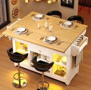 Carrello da cucina bianco con piano pieghevole e LED RGB