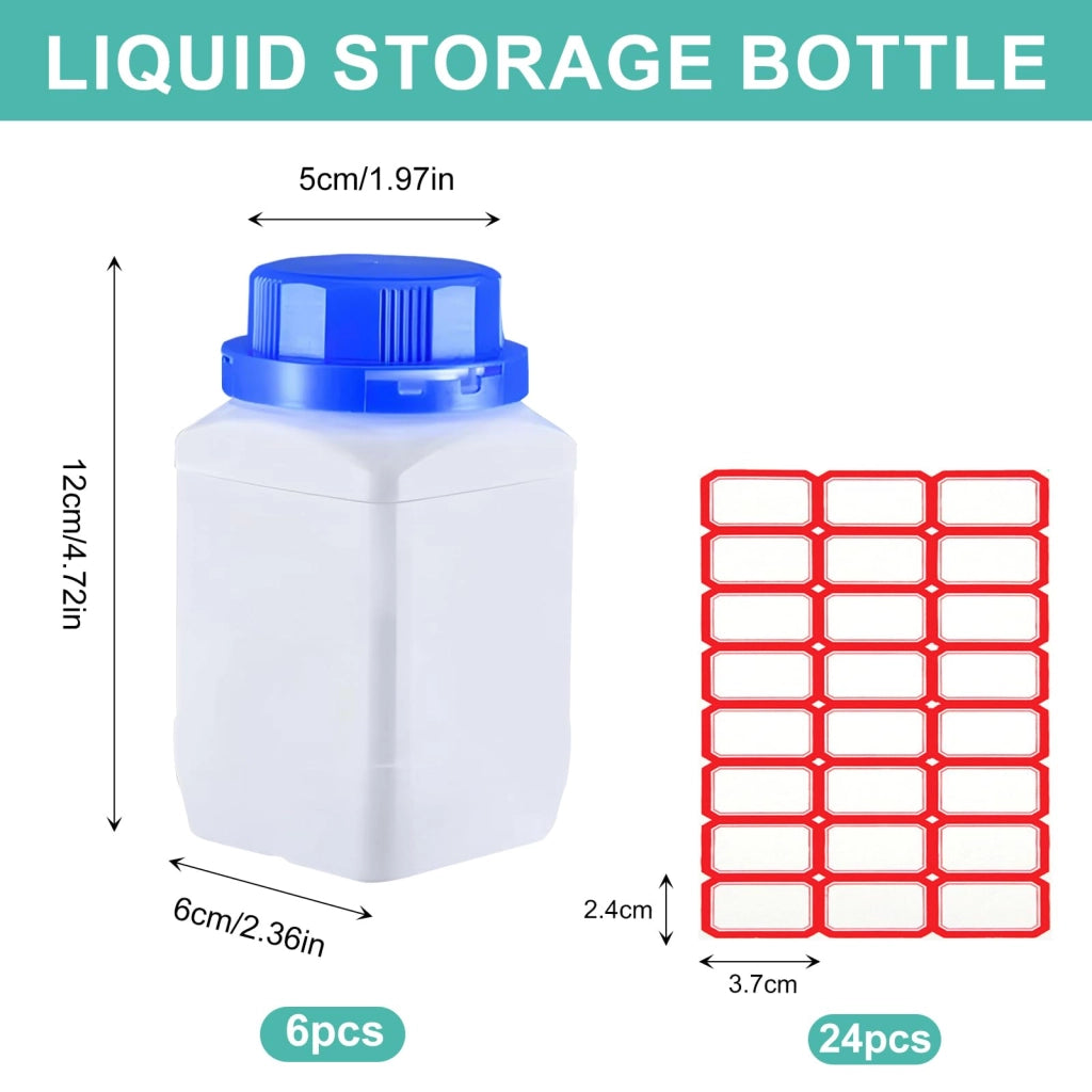 6 bottiglie in HDPE da 250 ml, collo largo, tappo a vite, colore bianco