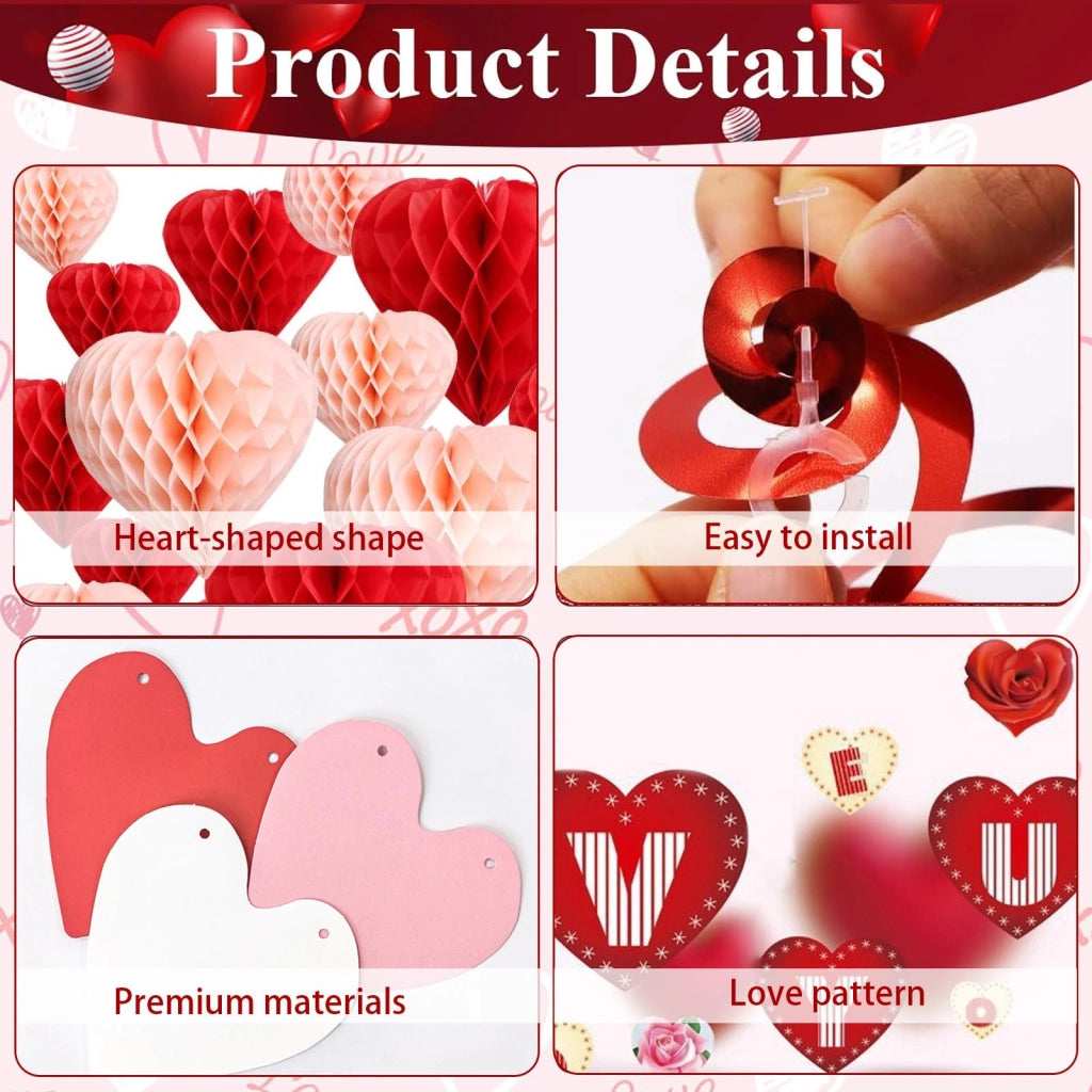 Set di decorazioni a forma di cuore, 18 pezzi, riutilizzabili e senza plastica
