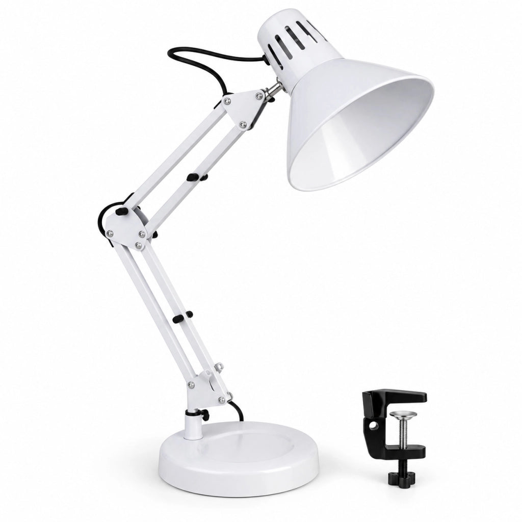 LAMPADA ESTETISTA SNODABILE ORIENTABILE E27 BASE SCRIVANIA TAVOLO BIANCA TD-101