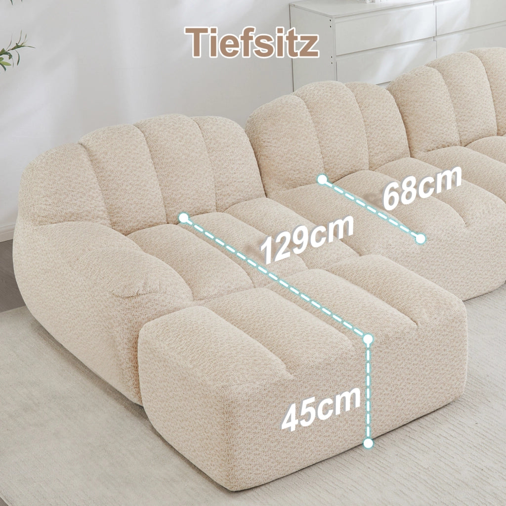 DIVANO angolare modulare 3 posti con pouf 288x165x79 cm beige e bianco